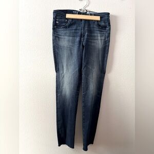AG The Prima Cigarette Leg Raw Hem Dark Wash Jeans